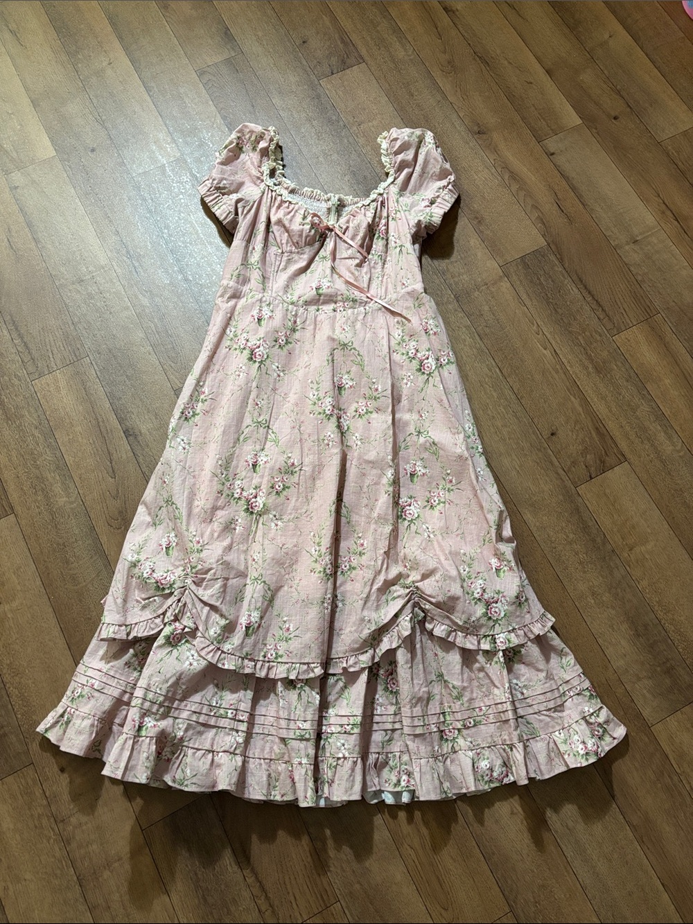 Lacemade floral dress Cinderella-style whimsical fairy frolic Cotton lace tiered